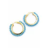 Kristal Boncuk Halka Küpe - Turkuaz