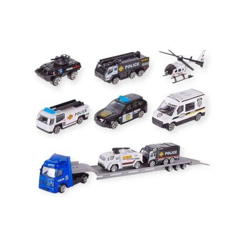 10 Parça Araç Taşıyan Tır Seti - Die Cast - DS047 - Polis
