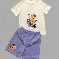 1-2-3 Yaş Kaykaycı Ayı Baskılı Şortlu Kısa Kollu Tişört 2li Erkek Bebek Takımı İndigo