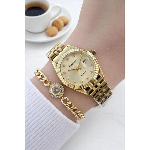 Ferrucci Çelik Kordon 2 Yıl Garantili 3 Atm Suya Dayanıklı Kadın Kol Saati+Bileklik F.EM03591.6