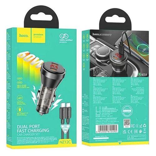HOCO NZ12C Graceful PD60W 2 Type-C Girişli Araç Çakmaklık Hızlı Şarj Aleti + Type-C to Type-C Kablo