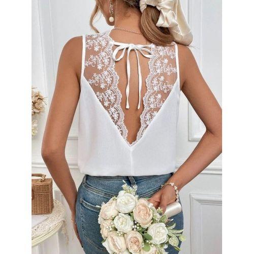 Kadı Askılı V Dantel Yakalı Sırttan Bağcıklı Sandy Bluz