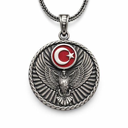 Gümüş Ayyıldız Kartal Erkek Kolye