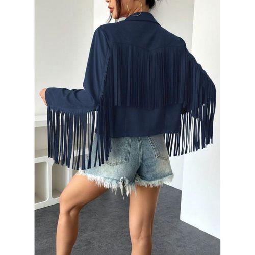 Kadın Uzun Kollu Yakalı Kısa Püsküllü Süet Ceket