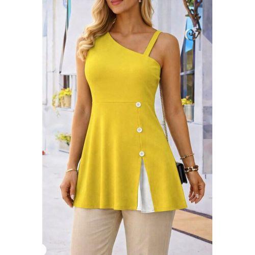 Kadın Tek Omuzdan Askılı şerit Detaylı Düğmeli Viskon Bluz