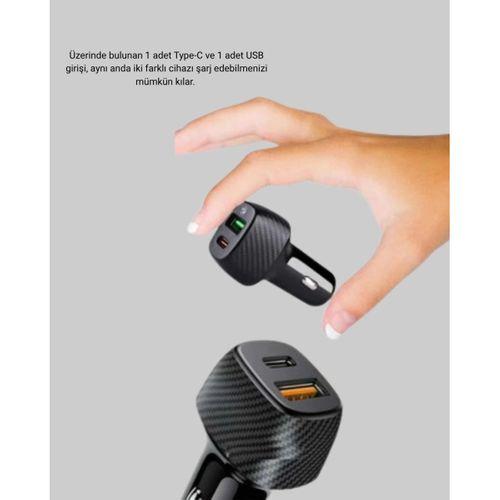 Araç Tipi Hızlı Şarj Adaptörü Type-c Pd Usb Çift Port Kompakt