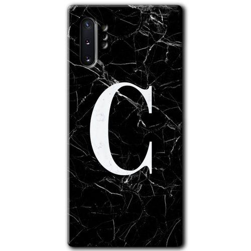 Potkal Hediye Fabrikası Samsung Galaxy Note 10 Plus HD Baskılı Kılıf + 9D Tam Ekran Koruyucu - Siyah Mermer C Harfi