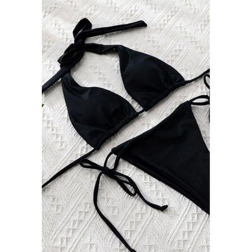 Kadın Siyah Üçgen Bikini Takımı Yandan Bağlamalı Şık Tasarım Esnek Kumaş Mayo Seti