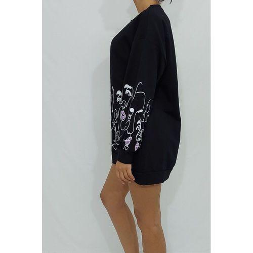 Önü Kolları Kız Baskılı Sweatshirt Siyah (CLZ)