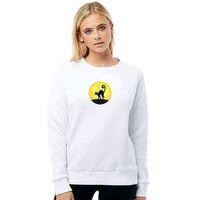 Black Cat In The Moon Baskılı Beyaz Kadın Sweatshirt