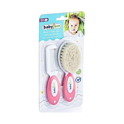 Babyjem BabyJem Doğal Kıl Fırça Tarak Seti 519 Pembe