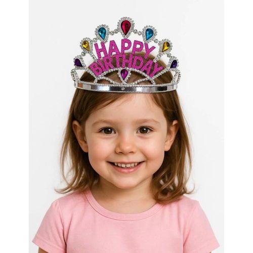 Çocuk Gümüş Renk Happy Birthday Yazılı Doğum Günü Tacı 60 cm