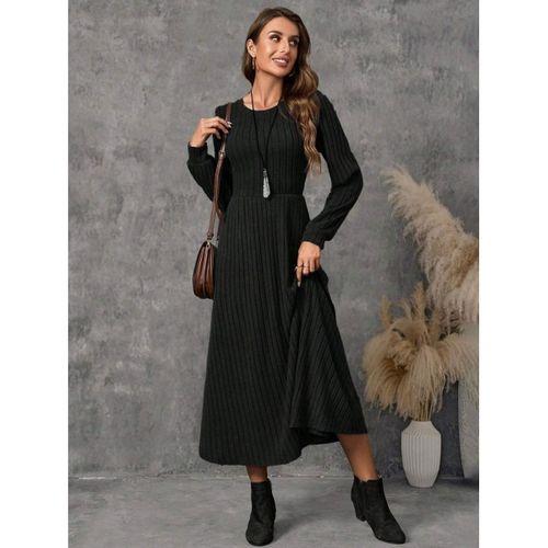 Kadın Uzun Kollu Yuvarlak Yakalı Kiloş Uzun şardonlu Kaşkorse Elbise