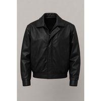 Bomber Oversize Kalıp Deri Görünümlü Yan Cepli Erkek Ceket - Siyah