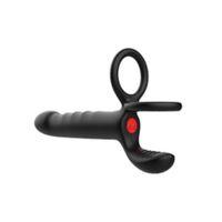 Censan Çift Penis Halkalı Titreşimli Prostat Masaj Aleti ve Dildo Vibratör - Geciktirici Etkili & Testis Uyarıcı Esnek Silikon Anal Plug