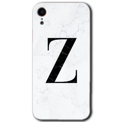 MRCİLETİSİM iPhone XR Kılıf Baskılı Kapak - Beyaz Mermer Desenli Z Harfi + 5D Tam Kaplayan Cam