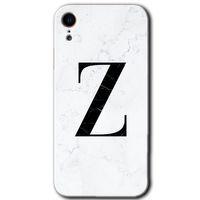 MRCİLETİSİM iPhone XR Kılıf Baskılı Kapak - Beyaz Mermer Desenli Z Harfi + 5D Tam Kaplayan Cam