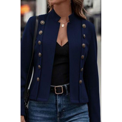Kadın Uzun Kollu Hakim Yaka Yanlardan Düğmeli Kısa Süet Ceket