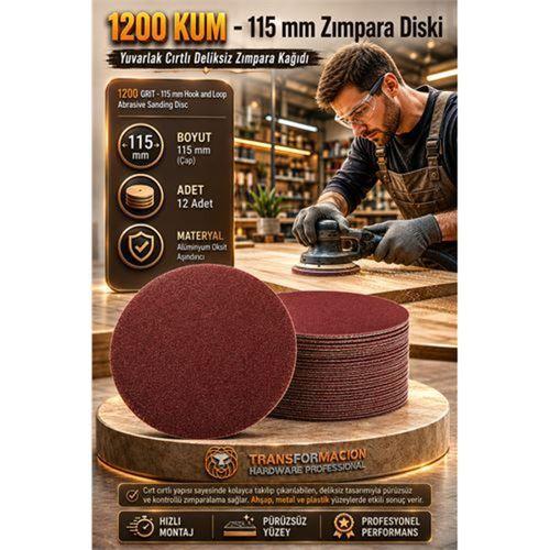 12 ADET 1200 KUM Yuvarlak Cırtlı Zımpara Diski 115 mm Deliksiz Zımpara Kağıdı 723225