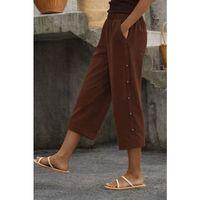 Kadın Yüksel Bel Lastikli Yandan Dügme Detaylı Midi Pantolon