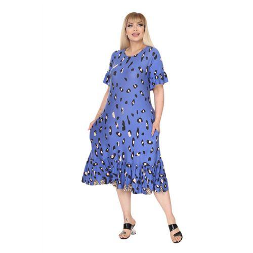 Melsay Butik Mavi Eteği Fırfırlı Sulu Leopar Desen Cepli Elbise