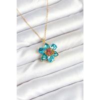 316L Çelik Zincirli Mavi Çiçek Model Kadın Kolye