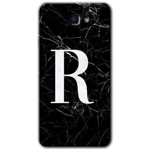 Galaxy J7 Prime Kılıf HD Desen Baskılı Arka Kapak - Siyah Mermer Desenli R Harfi