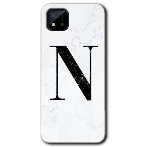 MRCİLETİSİM Realme C11 Kılıf Baskılı Kapak - Beyaz Mermer Desenli N Harfi + 5D Tam Kaplayan Cam