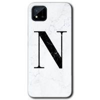 MRCİLETİSİM Realme C11 Kılıf Baskılı Kapak - Beyaz Mermer Desenli N Harfi + 5D Tam Kaplayan Cam