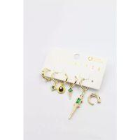 Renkli Taşlı Set Küpe - Altın