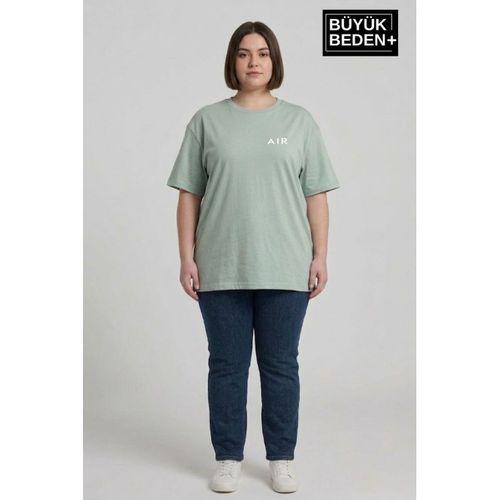 Kadın Büyük Beden Air Baskılı Bisiklet Yaka Tshırt SPR25BTSK901