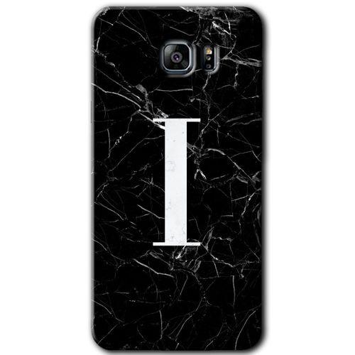MRCİLETİSİM MRCİLETİSİM Samsung Galaxy Note 5 Kılıf HD Desen Baskı Arka Kapak + Temperli Cam - Siyah Mermer Desenli I Harfi