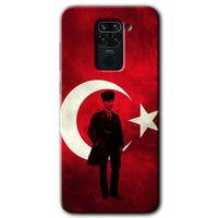 Redmi Note 9 Kılıf HD Desen Baskılı Arka Kapak - Atatürk Bayrak + Kırılmaz Cam