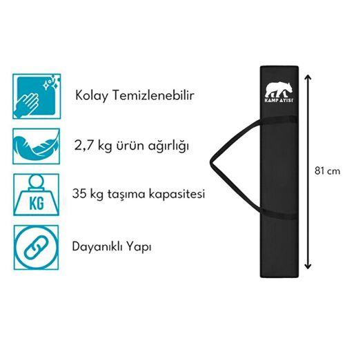 Kamp Ayısı® Katlanabilir Alüminyum XL Kamp Masası, Taşıma Çantalı, Siyah