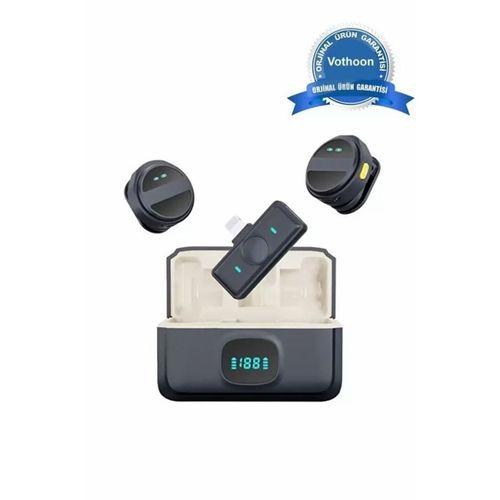 2 Adet Profesyonel Kablosuz Yaka Mikrofonu Lighting Uyumlu Manyetik Klipsli