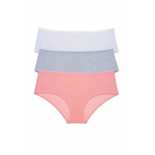 3 Adet Kadın Yüksek Bel Bato Külot Beyaz Gri Pudra