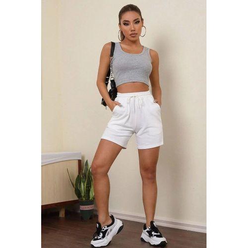 Kadın Gri Modern Fit Kare Yaka Crop Top Bluz
