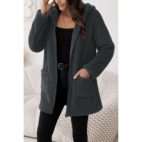 Kadın Uzun Kollu Kapşonlu önden Fermuarlı Cepli Welsoft Ceket