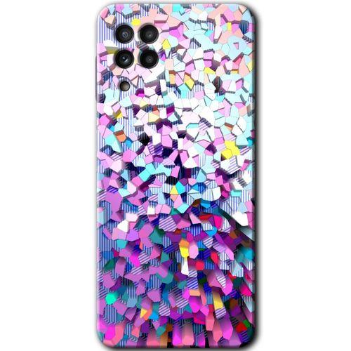 MRCİLETİSİM Samsung Galaxy M22 Kılıf HD Desen Baskılı Arka Kapak + Temperli Cam - Mosaic Fragments Colorfull