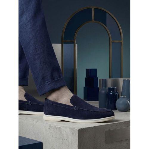 BA0252 %100 İçi Dışı Hakiki Deri Erkek Lacivert Süet Casual Loafer Termo Taban Ayakkabı