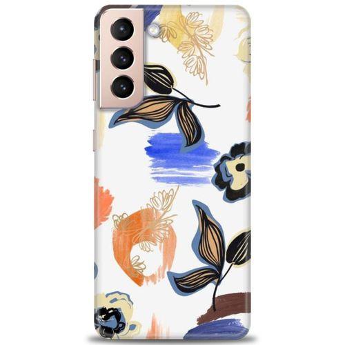 Samsung Galaxy S21 FE Kılıf HD Baskılı Kılıf - Mavi Yapraklar + Tam Ekran Koruyucu