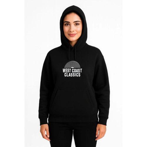 Üç İplik Kapüşonlu Ön Ve Arka Baskılı SweatShirt Hoodie - Siyah