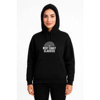 Üç İplik Kapüşonlu Ön Ve Arka Baskılı SweatShirt Hoodie - Siyah
