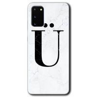 Samsung Galaxy S20 HD Baskılı Kılıf + 9D Tam Ekran Koruyucu - Beyaz Mermer Desenli Ü Harfi