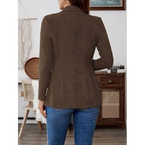 Kadın Uzun Kollu Yakalı Tek Düğmeli Süet Ceket