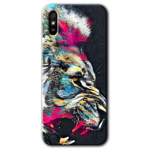 Xiaomi Redmi 9A Kılıf Baskılı Kapak - Colorfull Aslan + 5D Tam Kaplayan Cam