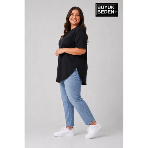 Süperlife Büyük Beden Kadın Bisiklet Yaka Basic Oval Etek Detalylı 3xl-6xl Uzun Tunik SPR26BTSK502