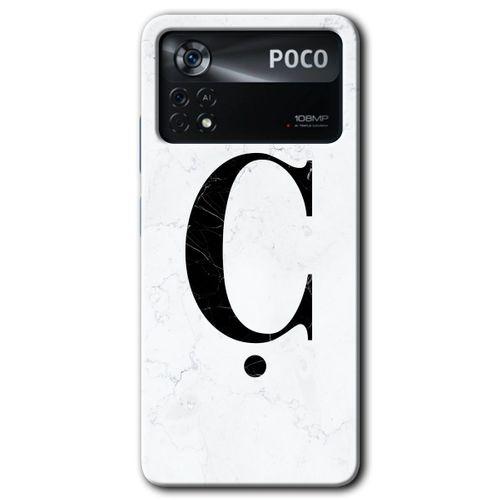 Poco x4 Pro Kılıf HD Desen Baskılı Arka Kapak - Beyaz Mermer Desenli Ç Harfi + Kırılmaz Cam