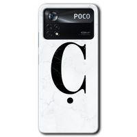 Poco x4 Pro Kılıf HD Desen Baskılı Arka Kapak - Beyaz Mermer Desenli Ç Harfi + Kırılmaz Cam