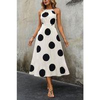 Kadın Kolsuz Boyundan Bağlamalı Beli Lastikli Dijital Baskı Süprem Uzun Elbise